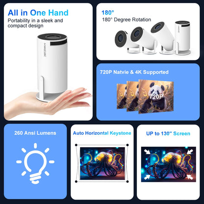 Proyector Android 11 4K 1280*720P HY300 Dual Wifi 260ANSI 180° Flexible BT5.0 Cine al aire libre Proyector portátil HY300 Pro